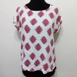 Pink Republic boho print textured white red top